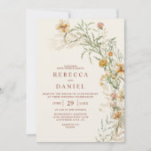 Elegante Beige Boho Bloemen Fotobruiloft Kaart (Voorkant)