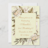 Elegante Beige Boho Bloemen Verjaardag Uitnodiging (Voorkant)