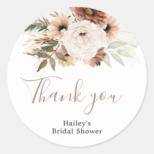 Elegante Beige Boho Pampagras Bedankt Sticker (Voorkant)