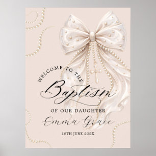 Elegante Beige Boog met Parel Doop Welkom Poster