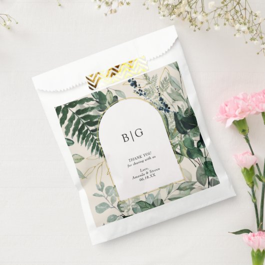 Elegante Beige Botanische bladeren bruiloft dank u Bedankzakje (Gezegeld)