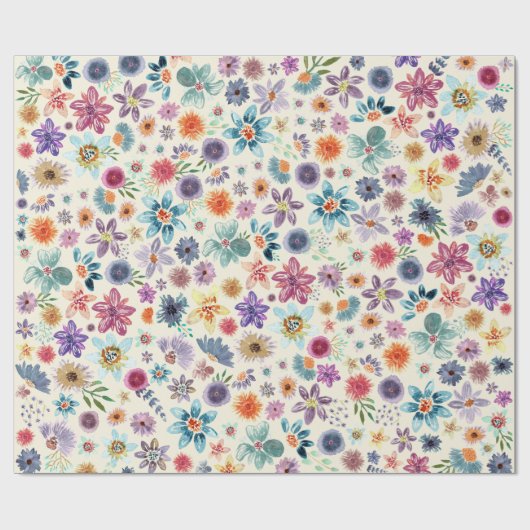Elegante Beige Botanische Bloemen Wildflower Garde Cadeaupapier (Vlak)