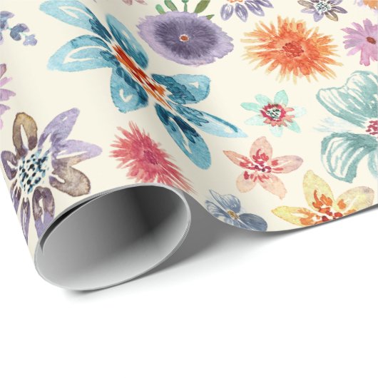 Elegante Beige Botanische Bloemen Wildflower Garde Cadeaupapier (Rol Hoek)