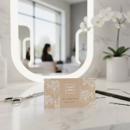 Elegante Beige Botanische Kapper Visitekaartje