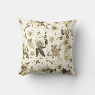 Elegante  beige botanische passiebloemen kussen