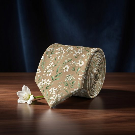 Elegante Beige Botanische Stropdas