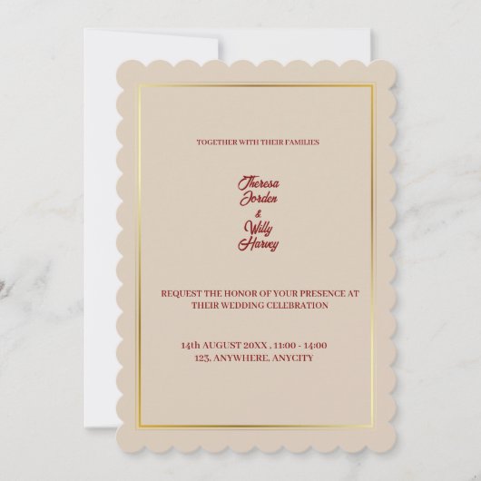 Elegante Beige & Bourgondische Bloemen Huwelijksui Kaart (Voorkant)