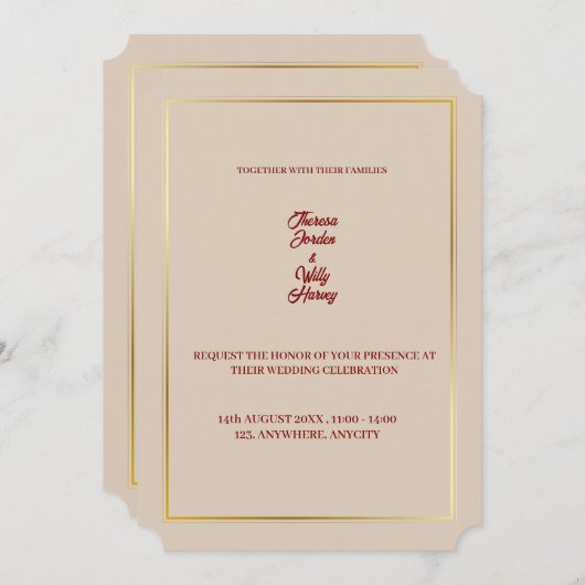 Elegante Beige & Bourgondische Bloemen Huwelijksui Kaart (Voorkant / Achterkant)