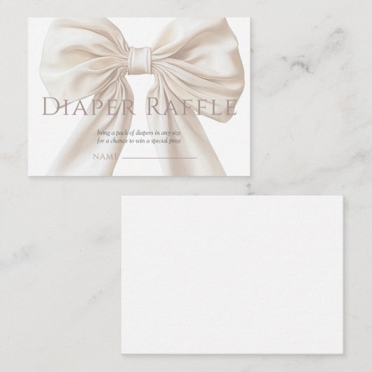Elegante Beige Bow Geslachtsneutrale Luier Raffle Informatiekaartje (Voorkant / Achterkant)