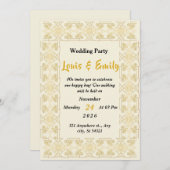 Elegante beige bruiloft versierd, gouden bloemrand kaart (Voorkant / Achterkant)