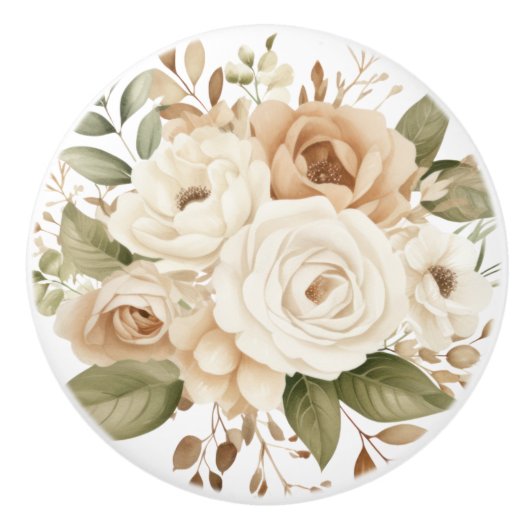 Elegante Beige Bruine Bloemen Bloemen Keramische K Keramische Knop (Voorkant)
