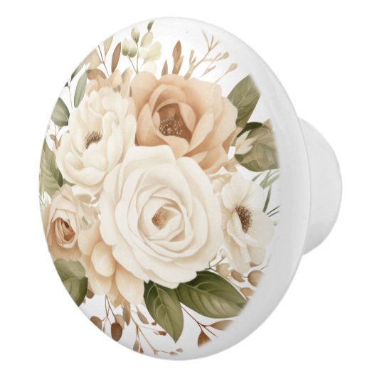 Elegante Beige Bruine Bloemen Bloemen Keramische K Keramische Knop (Rechts)