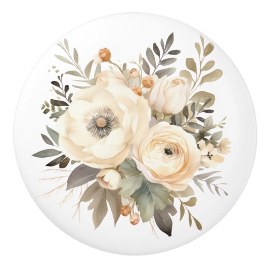Elegante Beige Bruine Bloemen Bloemen Keramische K Keramische Knop (Voorkant)