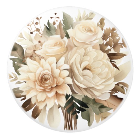 Elegante Beige Bruine Bloemen Bloemen Keramische K Keramische Knop (Voorkant)