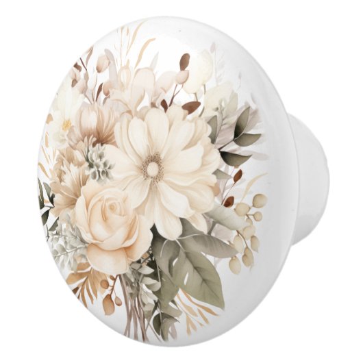 Elegante Beige Bruine Bloemen Bloemen Keramische K Keramische Knop (Rechts)