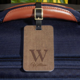Elegante Beige Bruine Koeienleer Textuur Monogram Bagagelabel