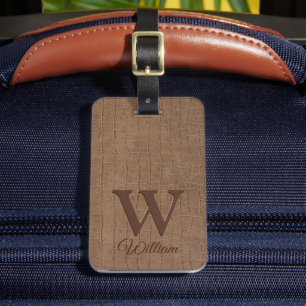 Elegante Beige Bruine Koeienleer Textuur Monogram Bagagelabel