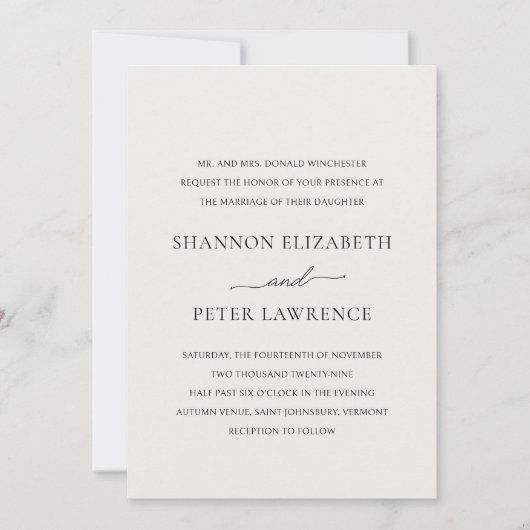 Elegante Beige Classic Wedding Kaart (Voorkant)