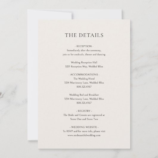 Elegante Beige Classic Wedding Kaart (Achterkant)