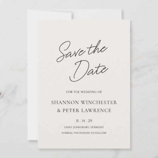 Elegante Beige Classic Wedding Save The Date (Voorkant)
