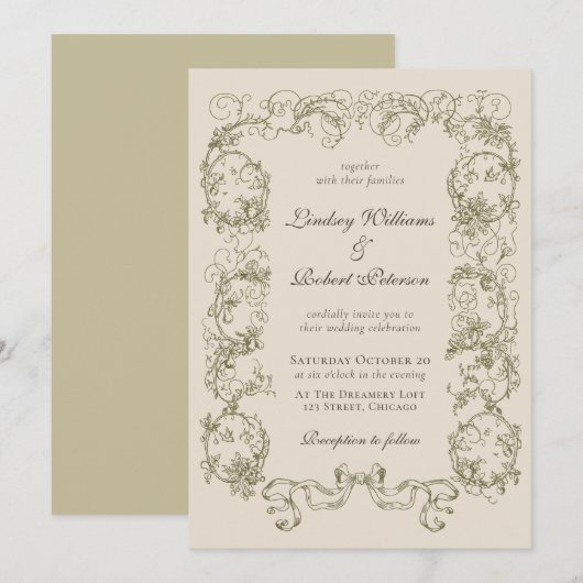 Elegante Beige Cream bruiloft Kaart (Voorkant / Achterkant)