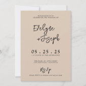 Elegante Beige Cream Minimalist Boho Foto Bruiloft Kaart (Voorkant)