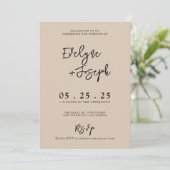 Elegante Beige Cream Minimalist Boho Foto Bruiloft Kaart (Staand voorkant)