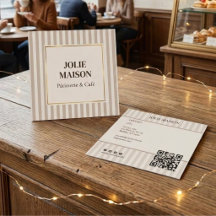 Elegante Beige Crème Strepen Franse QR Bakkerij