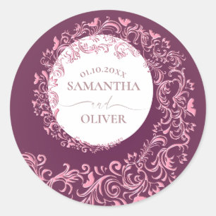 Elegante Beige Damask Wedding Ronde Sticker
