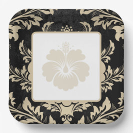 Elegante beige damast Kerstmaandag gebruik papiere Papieren Bordje