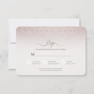 Elegante Beige Damast Trouw RSVP Kaart