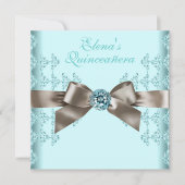 Elegante Beige en Blauwgroen Blue Quinceanera Kaart (Voorkant)