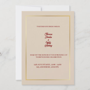 Elegante Beige en Bourgondische Bloemen Bruiloftsi Kaart