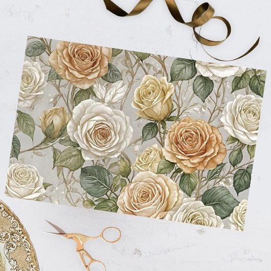 Elegante  beige en crème Rozen Tissuepapier