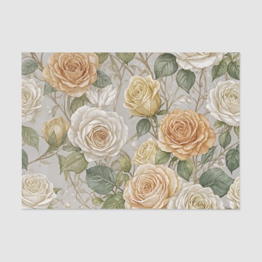 Elegante  beige en crème Rozen Tissuepapier (Voorkant)