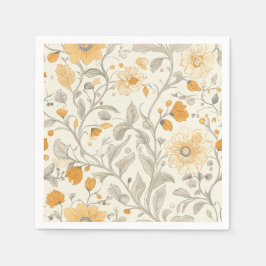 Elegante beige en gele botanische illustratie servet