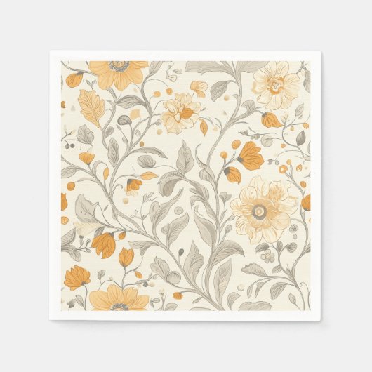 Elegante beige en gele botanische illustratie servet (Voorkant)