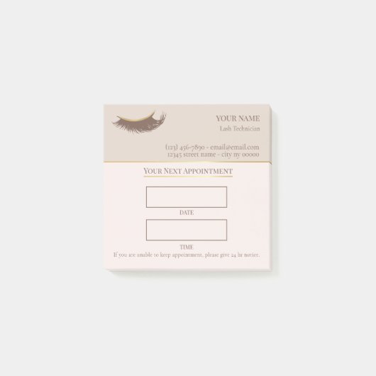 Elegante beige en gouden wimperafspraak post-it® notes (Voorkant)
