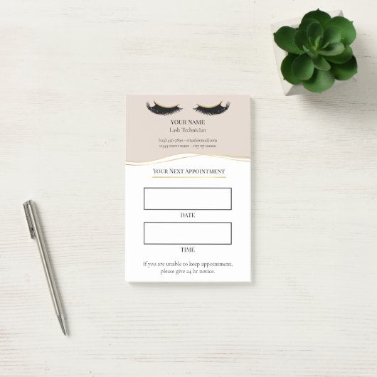Elegante beige en gouden wimperafspraak post-it® notes (Kantoor)
