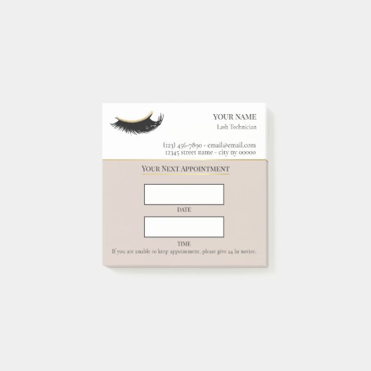 Elegante beige en gouden wimperafspraak post-it® notes (Voorkant)