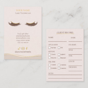 Elegante Beige en gouden wimpers klant registratie Visitekaartje