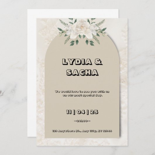 Elegante Beige en groene bruiloft uitnodiging (Voorkant / Achterkant)