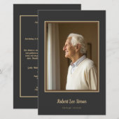 Elegante beige en houtskool gedenkfoto begrafenis (Voorkant / Achterkant)