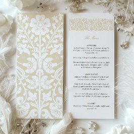 Elegante Beige en Ivoren Bloemen Wedding Menu Kaar Kaart