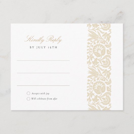 Elegante Beige en Ivoren Bloemen Wedding RSVP Kaar Informatiekaartje (Voorkant)