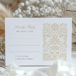 Elegante Beige en Ivoren Bloemen Wedding RSVP Kaar Informatiekaartje