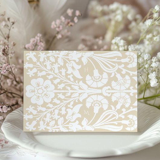 Elegante Beige en Ivoren Bloemen Wedding RSVP Kaar Informatiekaartje