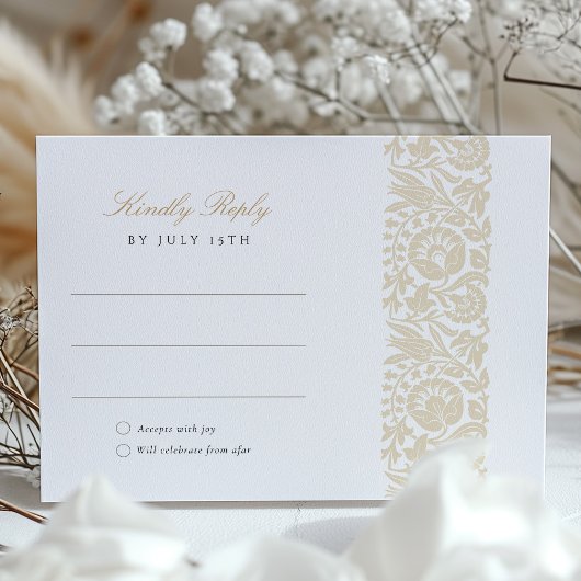 Elegante Beige en Ivoren Bloemen Wedding RSVP Kaar Informatiekaartje