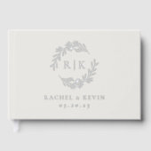 Elegante Beige en Silver Foliage Monogram bruiloft Gastenboek (Voorkant)