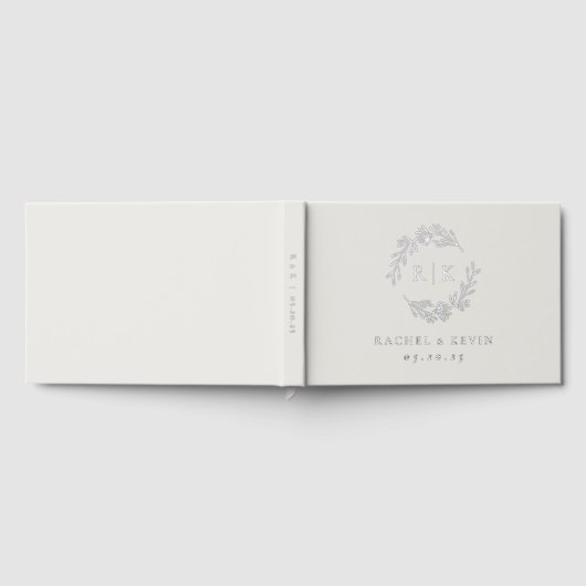 Elegante Beige en Silver Foliage Monogram bruiloft Gastenboek (Volledig)